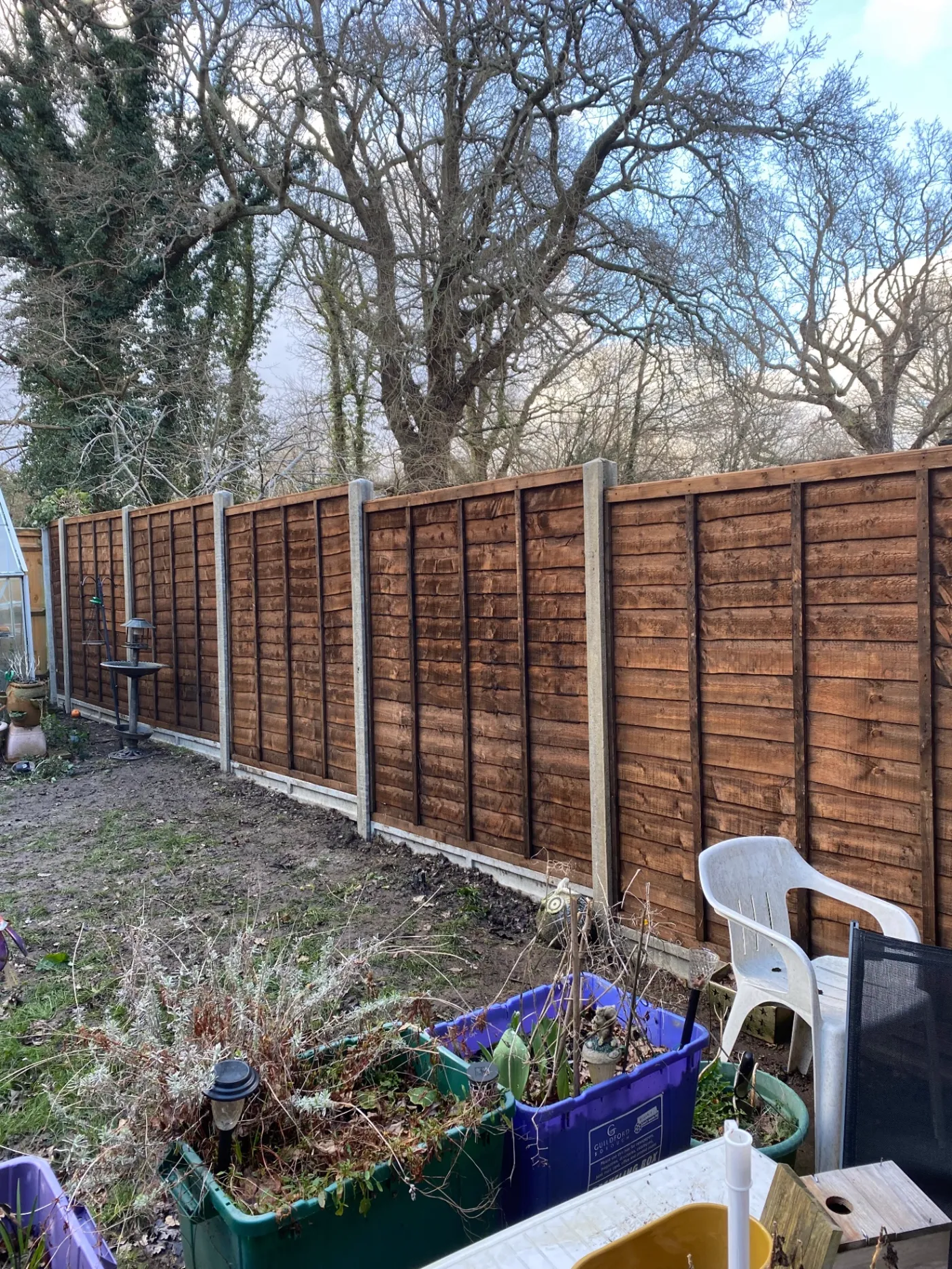 Lap garden fence panels replaced behind a garden